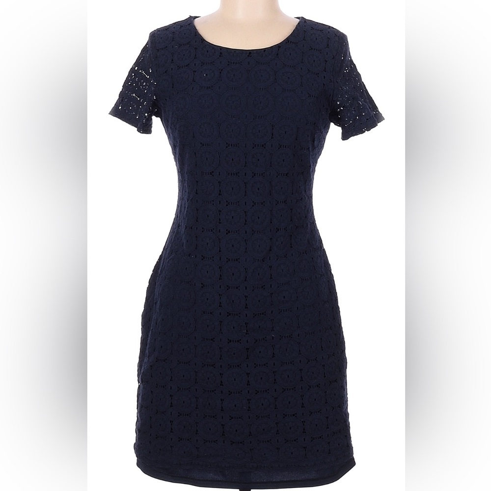 Dark blue thigh length lace dress with sleeves